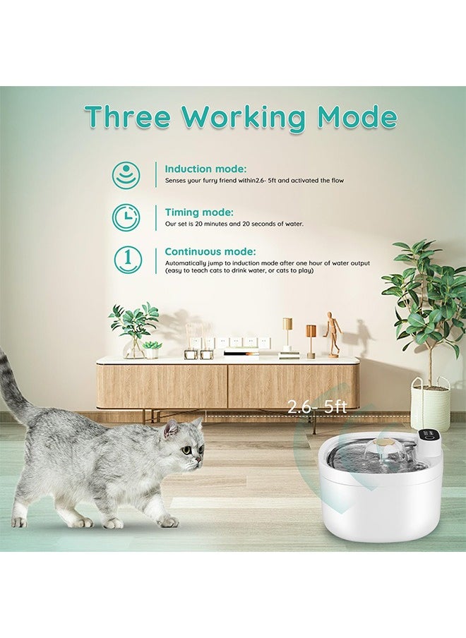 S-Color Cat Water Fountain Battery Operated 2.6L 4000mAh Ultra Quiet Cat Fountain with Stainless Steel Tray Automatic Water Dispenser for Cats and Dog 3 Modes Smart LED Light Indicator  - Image 3