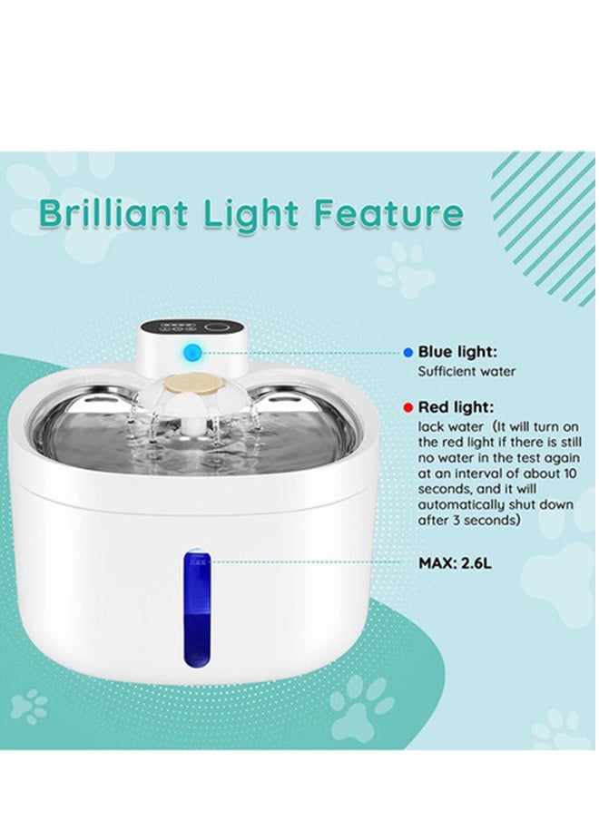 S-Color Cat Water Fountain Battery Operated 2.6L 4000mAh Ultra Quiet Cat Fountain with Stainless Steel Tray Automatic Water Dispenser for Cats and Dog 3 Modes Smart LED Light Indicator  - Image 4