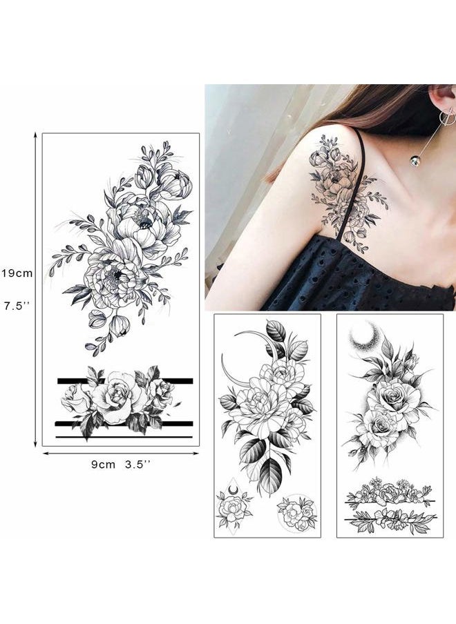 Glaryyears - Glaryyears Flower Temporary Tattoos for Women, 11-Pack Henna Design Variety Pack Fake Tattoos, Long-lasting Rose Floral Realistic Tattoos for Arm Shoulder Chest Body Wrist - Image 1