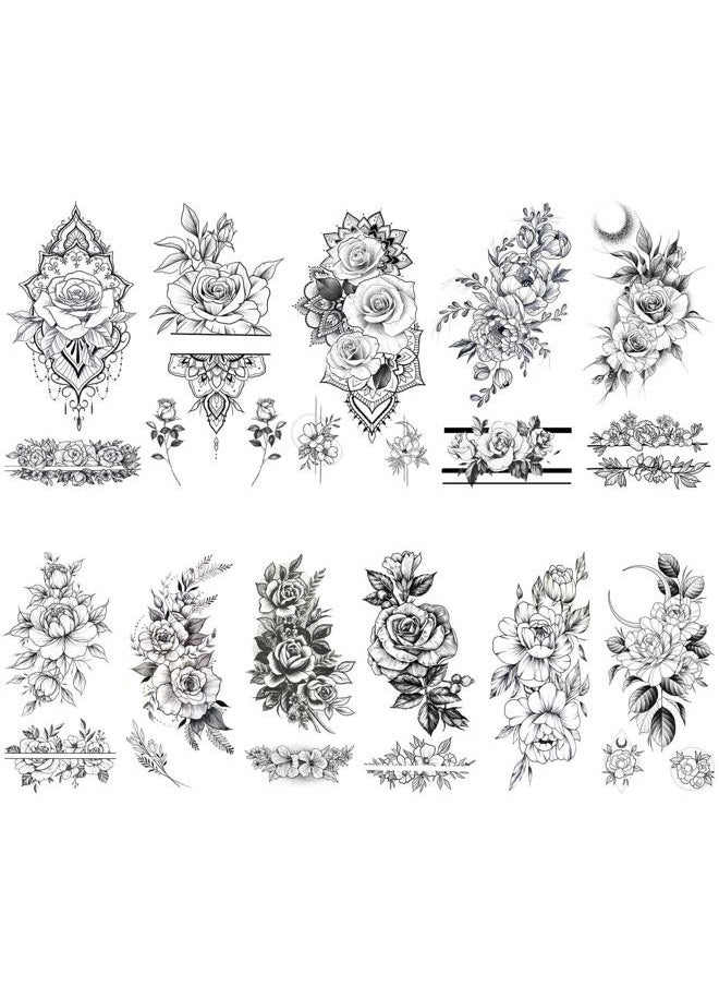 Glaryyears - Glaryyears Flower Temporary Tattoos for Women, 11-Pack Henna Design Variety Pack Fake Tattoos, Long-lasting Rose Floral Realistic Tattoos for Arm Shoulder Chest Body Wrist - Image 1