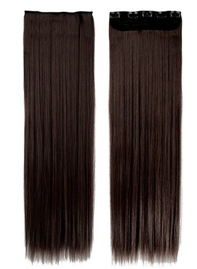 EKAN Curly wavy Synthetic Silky Hair Extensions For Women Girls Extension 80 Gram Pack of 1 (straight- brown) - Image 1