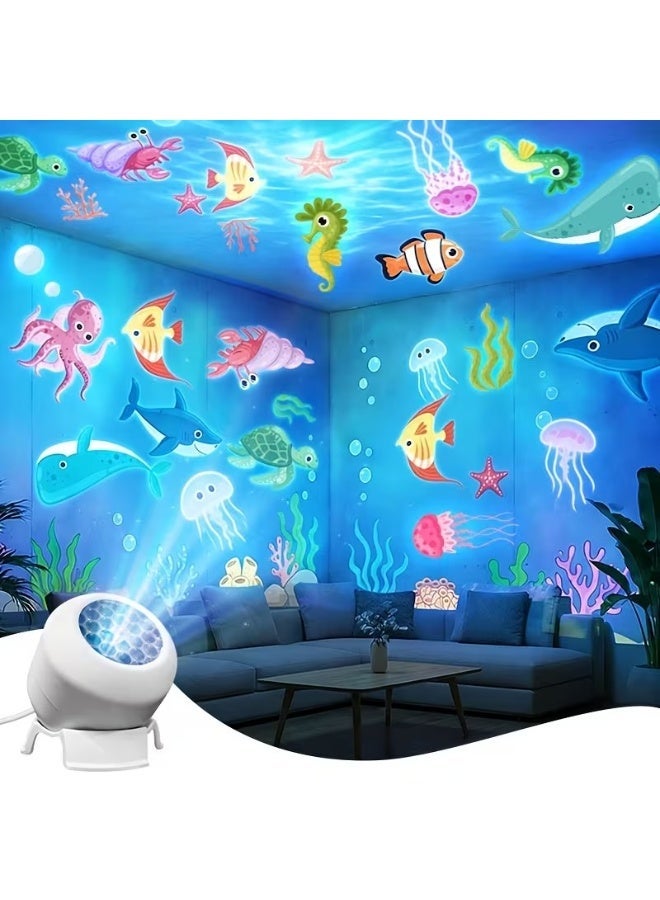 جهاز عرض موجات المحيط LED ديناميكي دوار 360 درجة، مصباح إضاءة محيطة بحيوانات بحرية، ضوء بنمط مياه يعمل بمنفذ USB لغرفة النوم وغرفة الألعاب - Image 1