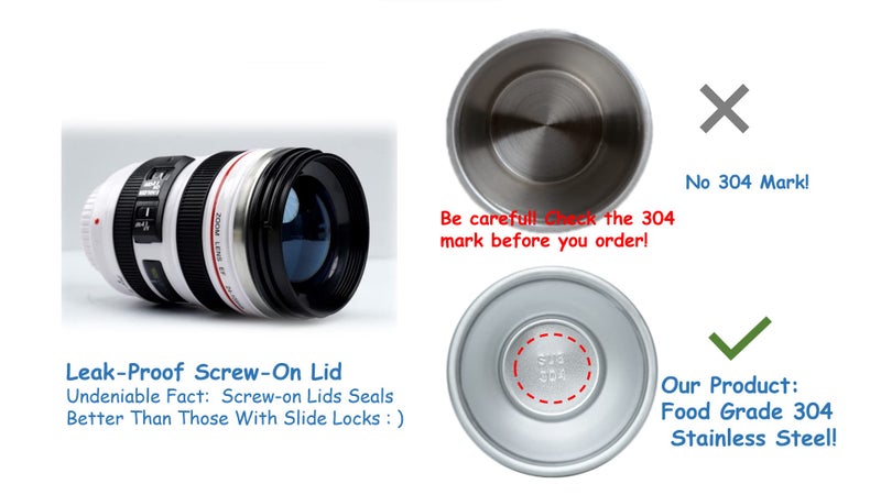Phantaccy Camera Lens Coffee Mug - Leakproof 13.5Oz Sus-304 Stainless Steel Travel Mug With Spoon  Bpa-Free  Lid For Tea/Water/Coffee And More (White) - Image 2
