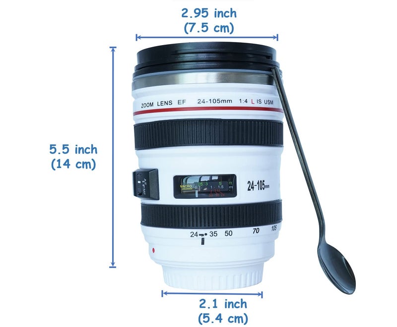 Phantaccy Camera Lens Coffee Mug - Leakproof 13.5Oz Sus-304 Stainless Steel Travel Mug With Spoon  Bpa-Free  Lid For Tea/Water/Coffee And More (White) - Image 3