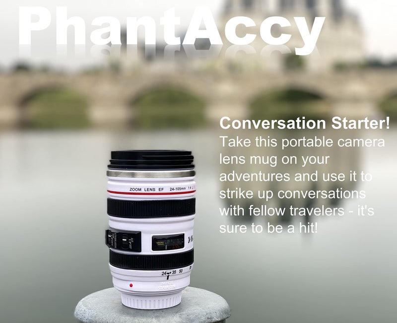 Phantaccy Camera Lens Coffee Mug - Leakproof 13.5Oz Sus-304 Stainless Steel Travel Mug With Spoon  Bpa-Free  Lid For Tea/Water/Coffee And More (White) - Image 4