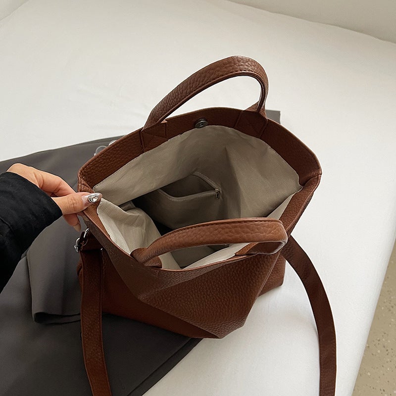 Fashionable Litchi Pattern Soft Leather Large Capacity Tote Bag Women'S 2025 Spring New Arrival Casual All-Match Shoulder Bag Trendy Crossbody Bag - Image 5