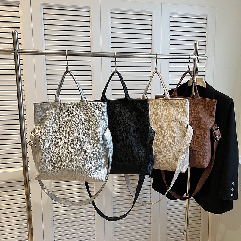 Fashionable Litchi Pattern Soft Leather Large Capacity Tote Bag Women'S 2025 Spring New Arrival Casual All-Match Shoulder Bag Trendy Crossbody Bag - Image 4