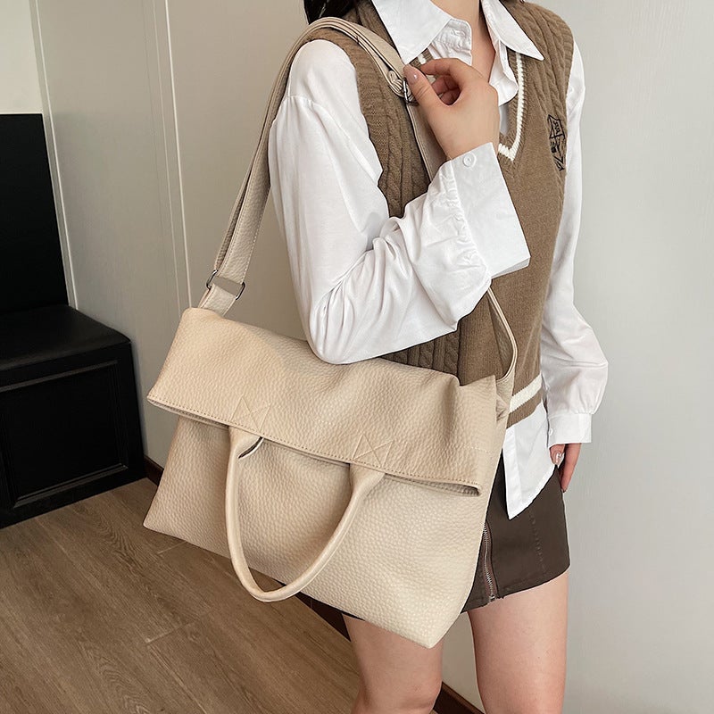Fashionable Litchi Pattern Soft Leather Large Capacity Tote Bag Women'S 2025 Spring New Arrival Casual All-Match Shoulder Bag Trendy Crossbody Bag - Image 3