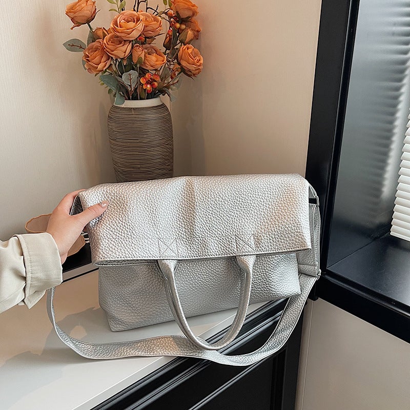 Fashionable Litchi Pattern Soft Leather Large Capacity Tote Bag Women'S 2025 Spring New Arrival Casual All-Match Shoulder Bag Trendy Crossbody Bag - Image 2
