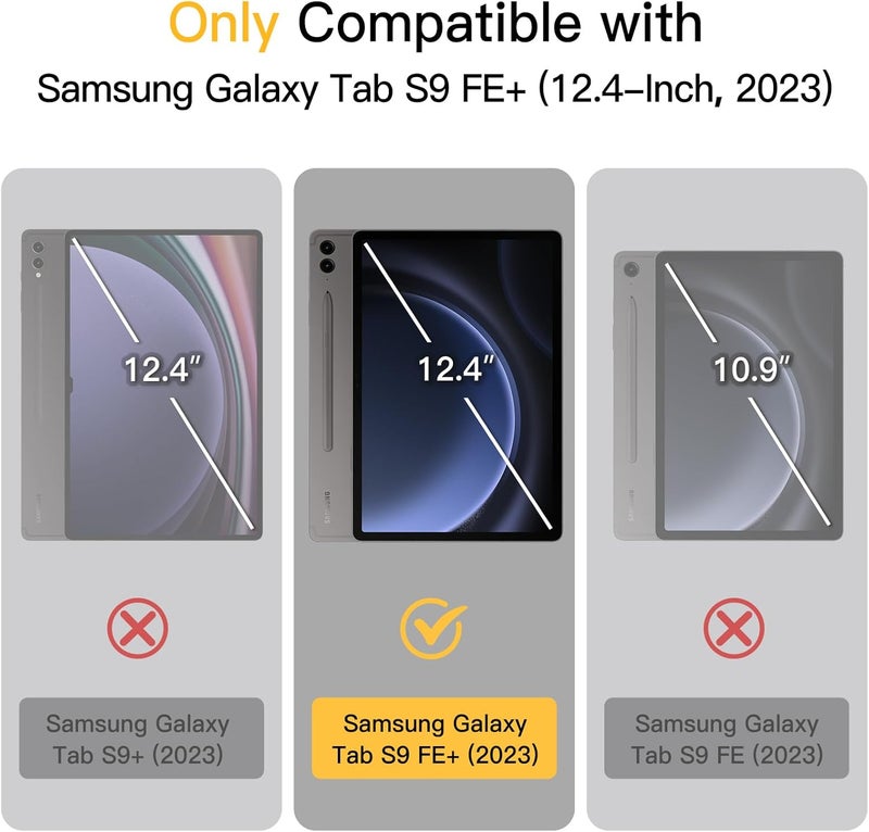 Jetech Case For Samsung Galaxy Tab S9 Fe+ / S9 Fe Plus 12.4-Inch With S Pen Holder, Clear Transparent Hard Pc Back, Protective Tri-Fold Stand Tablet Cover, Auto Wake/Sleep (Black) - Image 2