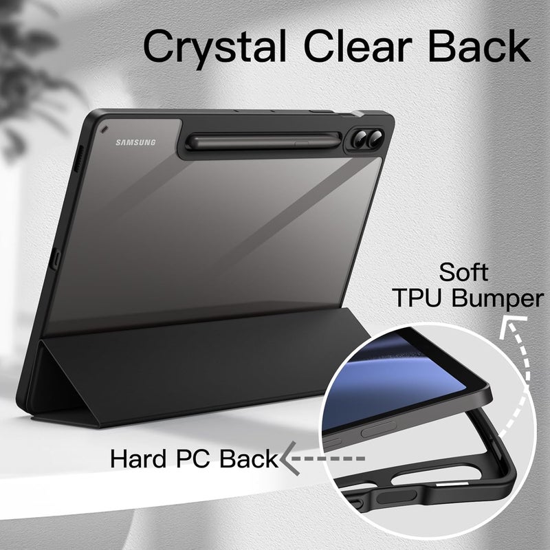 Jetech Case For Samsung Galaxy Tab S9 Fe+ / S9 Fe Plus 12.4-Inch With S Pen Holder, Clear Transparent Hard Pc Back, Protective Tri-Fold Stand Tablet Cover, Auto Wake/Sleep (Black) - Image 3