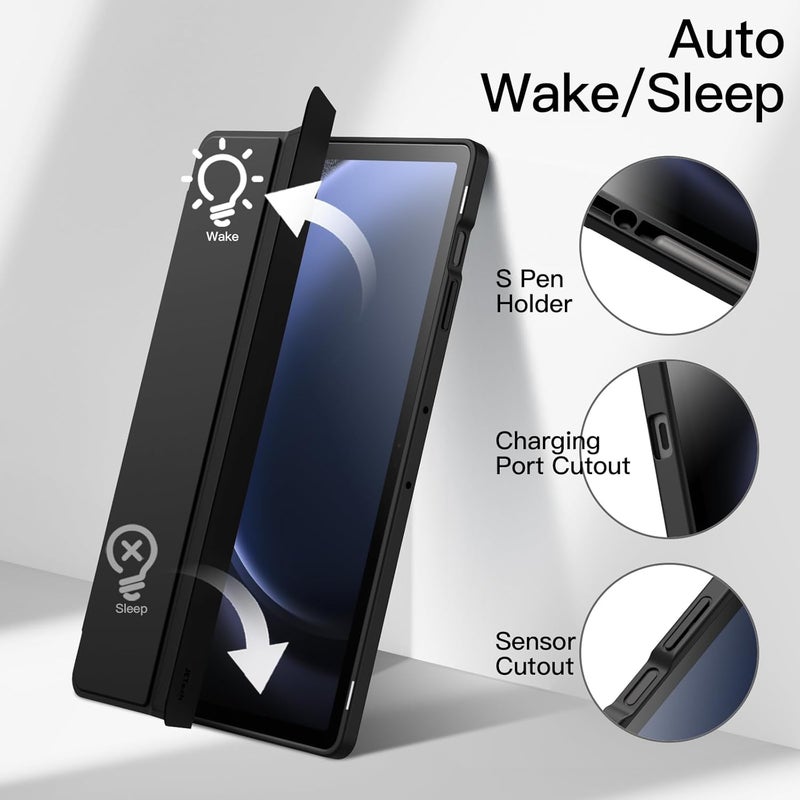 Jetech Case For Samsung Galaxy Tab S9 Fe+ / S9 Fe Plus 12.4-Inch With S Pen Holder, Clear Transparent Hard Pc Back, Protective Tri-Fold Stand Tablet Cover, Auto Wake/Sleep (Black) - Image 5