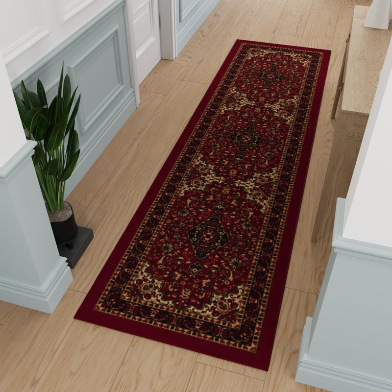 Ottomanson Hallway Runner Rug 2'7" x 9'6" Non Slip Oriental Area Rugs Easy to Clean Laundry Rug Runner Durable & Pet Friendly Floor Carpet Runners for Hallways Entryway Living Room Kitchen, Red - Image 1
