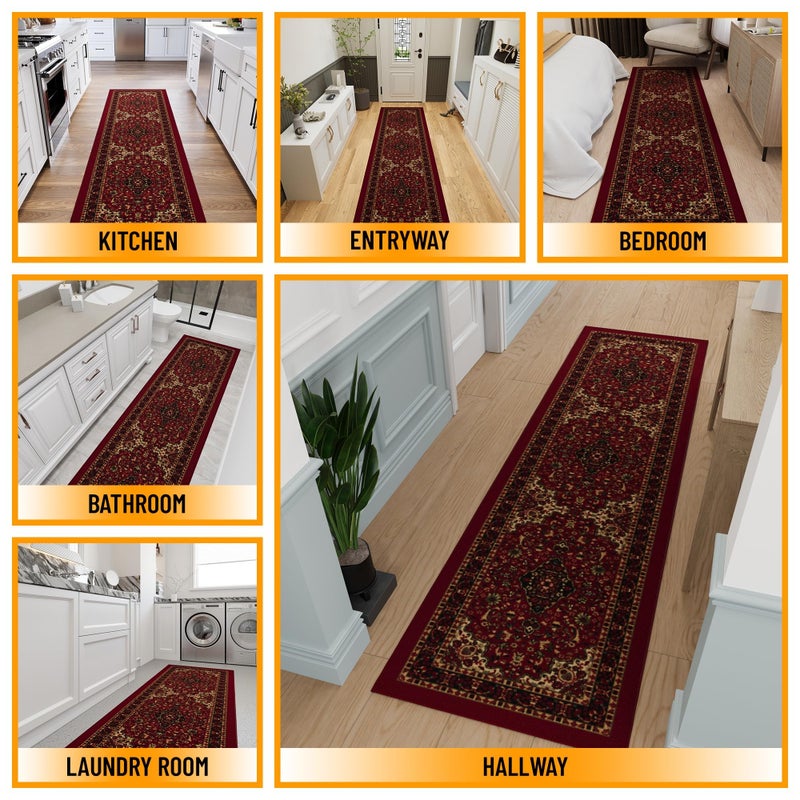 Ottomanson Hallway Runner Rug 2'7" x 9'6" Non Slip Oriental Area Rugs Easy to Clean Laundry Rug Runner Durable & Pet Friendly Floor Carpet Runners for Hallways Entryway Living Room Kitchen, Red - Image 3