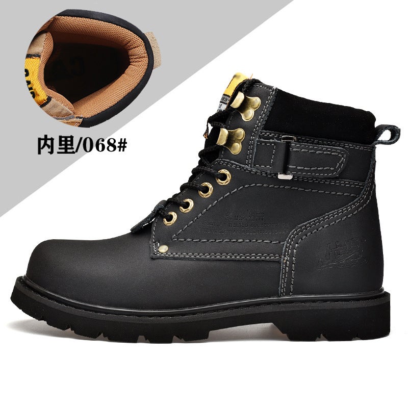 Boots Men'S Boots Autum New Women'S Short Boots Outdoor Thick-Soled Work Boots Genuine Leather Round-Toe Lace-Up Rhubarb Boots - Image 1