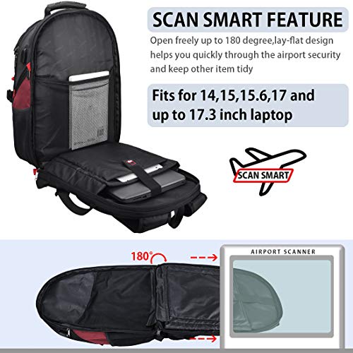 NEWHEY Laptop Backpack 17 Inch Business Travel Backpacks for Men Women Extra Large Waterproof TSA Anti Theft College Bookbags with USB Charging Port 17.3 Gaming Computer Backpack 45L, Red - Image 4