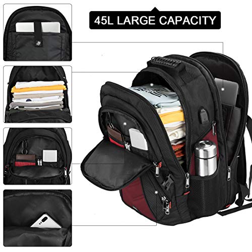 NEWHEY Laptop Backpack 17 Inch Business Travel Backpacks for Men Women Extra Large Waterproof TSA Anti Theft College Bookbags with USB Charging Port 17.3 Gaming Computer Backpack 45L, Red - Image 3