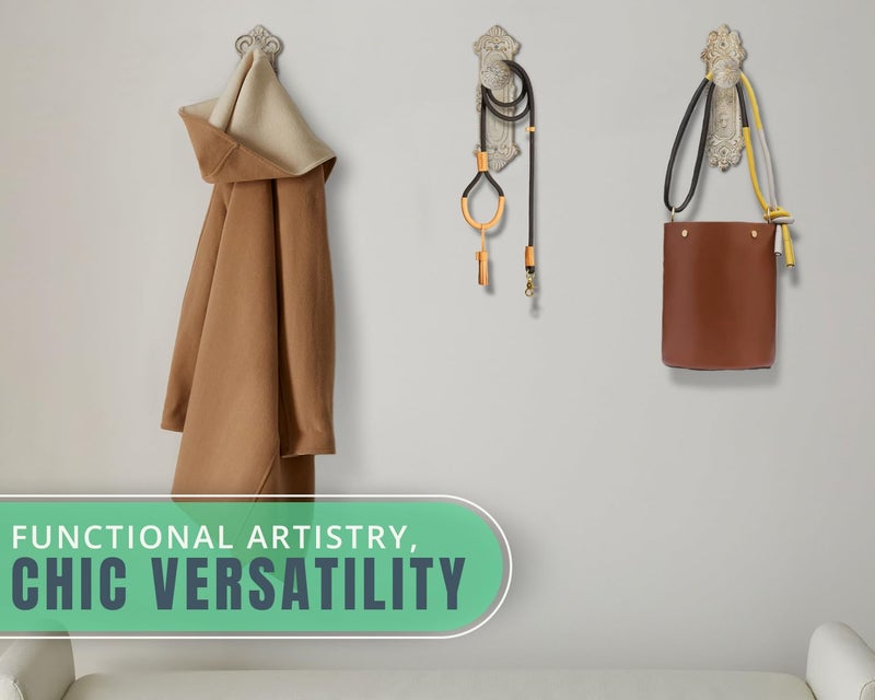 Comfify Shabby Chic Cast Iron Decorative Wall Mounted Hooks - Rustic White - Door Knob Coat Hooks - Set of 3 - Screws and Anchors Included - Antique Wall Hooks for Hanging Clothes - Image 4