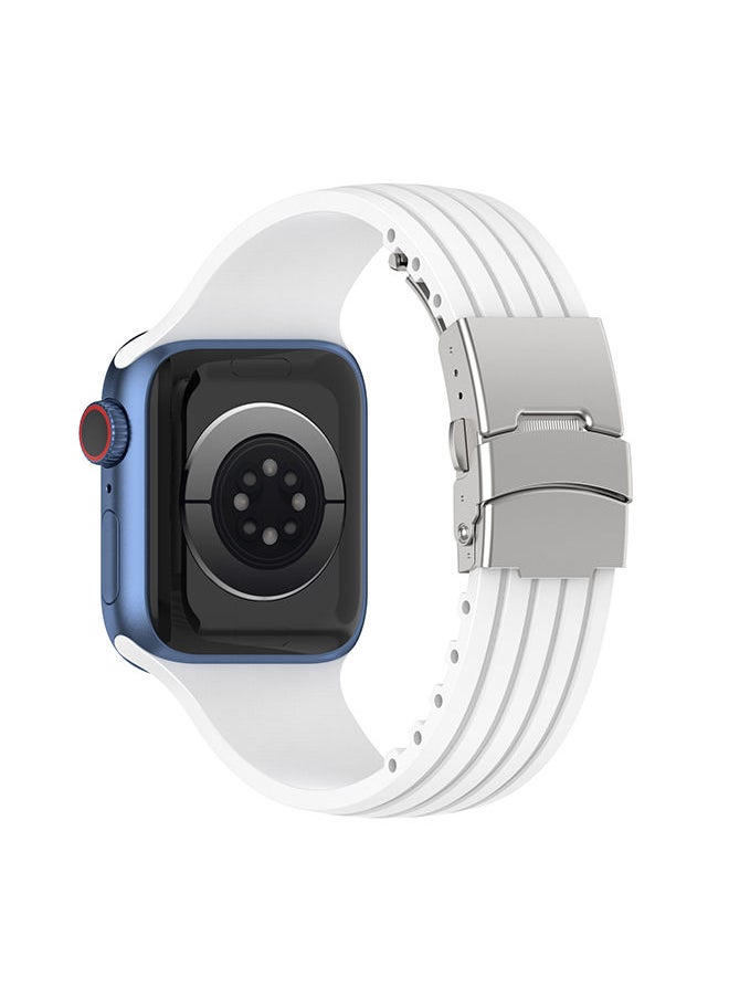 TWEGGON Replacement Strap Silicone Band for Apple Watch All Series Compatible with 46mm/45mm/44mm/49mm White  - Image 2