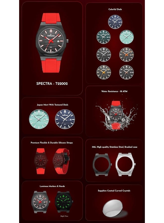 Tornado Spectra Men Japan Quartz Movement Watch, Analog Display And Silicone Strap - T22002-Sswl, 40 White - Image 5