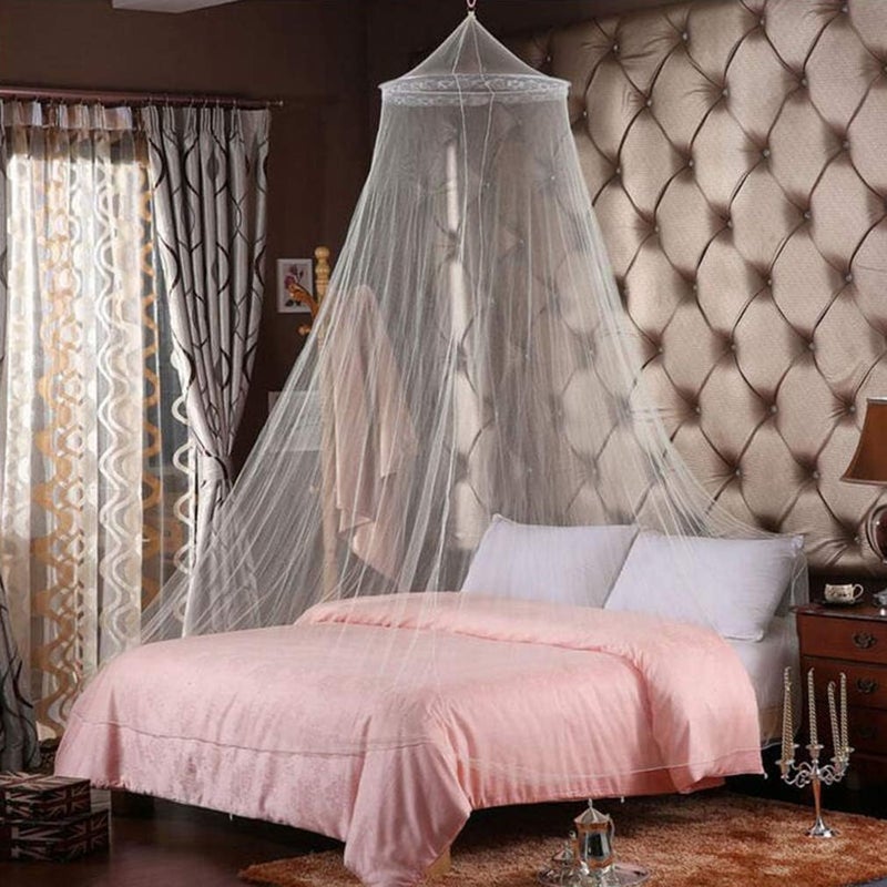 DAYSTART Mosquito Net Round Lace Curtain Dome Bed Canopy Netting for Single to King Size Beds,Camping (White) - Image 2