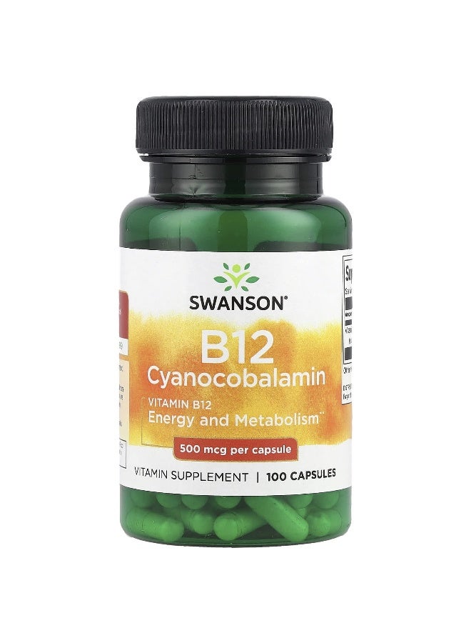 SWANSON Swanson, Vitamin B12, 500 mcg, 100 Capsules  - Image 1