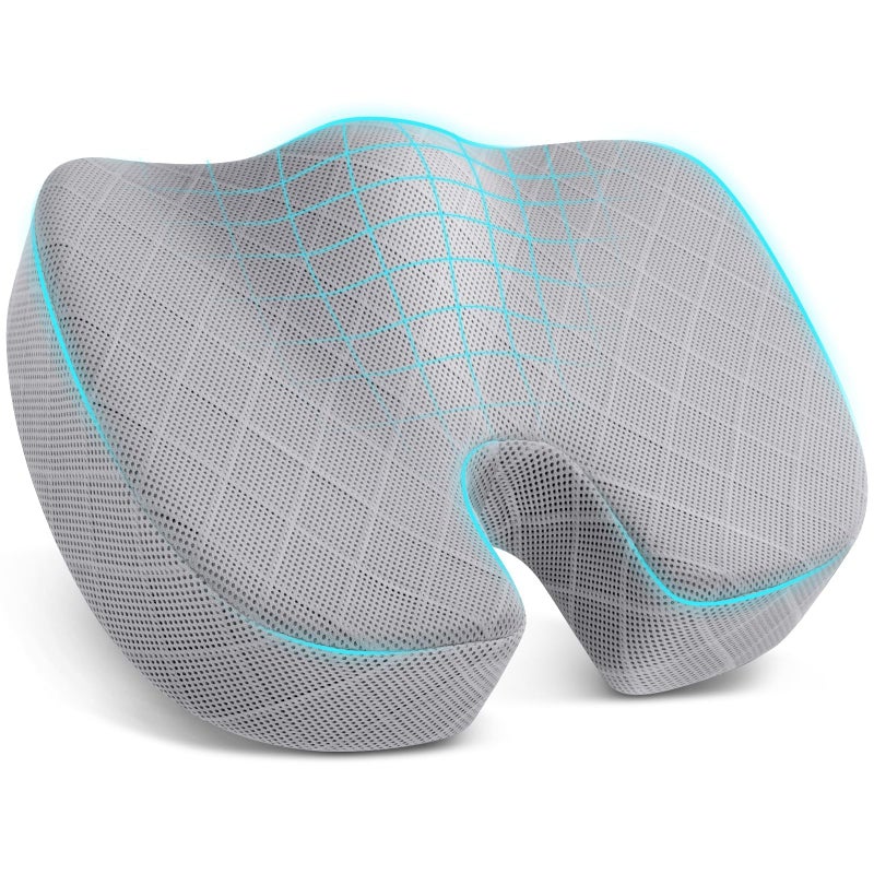 TushGuard OfficeCar Seat Cushion NonSlip Sciatica Back Coccyx Tailbone Pain Relief Chair Pad Memory Foam Butt Pillow for Computer Desk Wheelchair Driving Light Grey