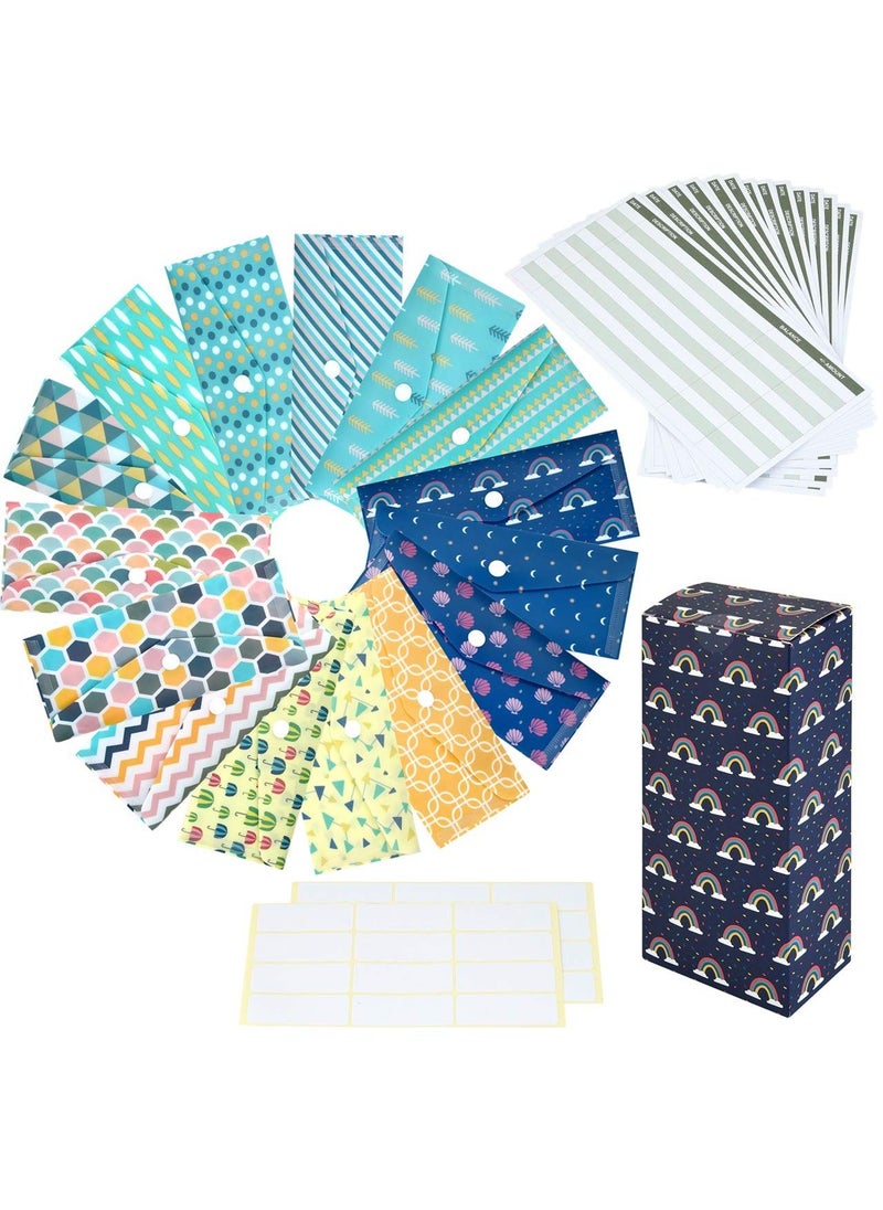 KASTWAVE - Plastic Envelopes, 32 PCS Cash Envelope System, 15 Pack Waterproof Reusable Plastic Budget Envelopes, 15 PCS Expense Tracking Budget Sheets and 24 Bill Planner Stickers (Rainbow) - Image 1