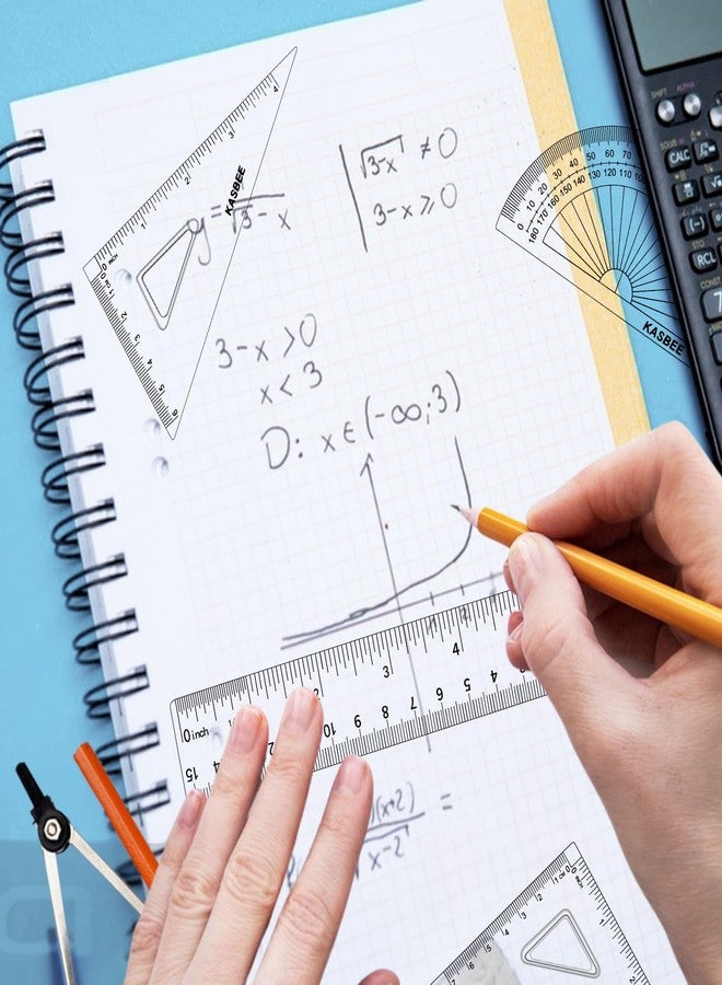 KASBEE Geometry Set, 4PCS Geometry Kit for Students, Clear Protector, 6in Ruler, 2 Triangles, Metric and Imperial Scales - Image 3