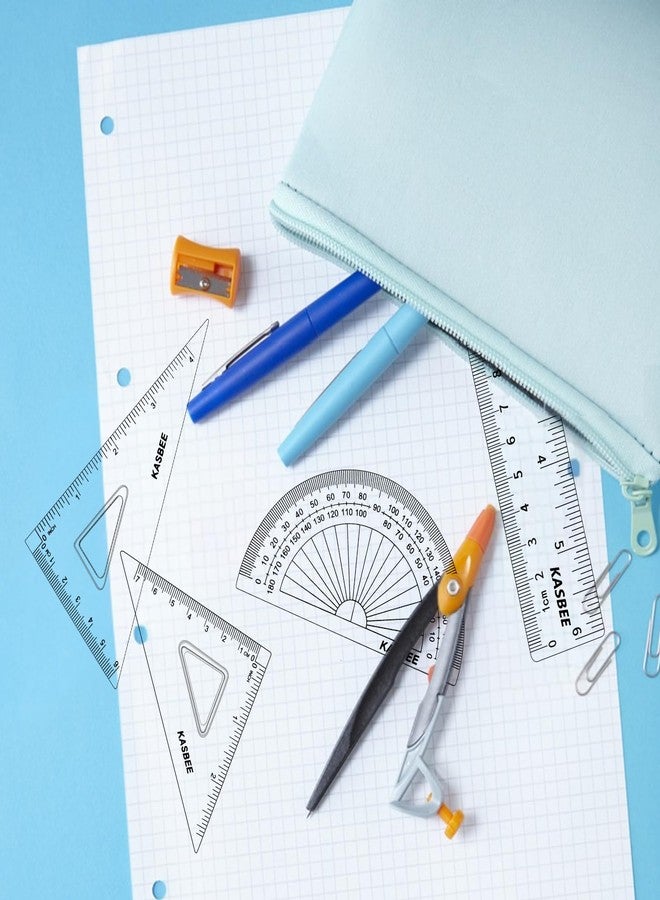 KASBEE Geometry Set, 4PCS Geometry Kit for Students, Clear Protector, 6in Ruler, 2 Triangles, Metric and Imperial Scales - Image 2