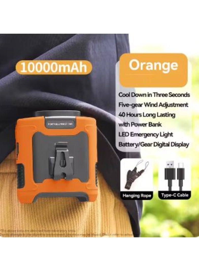 AROAQ 10000mAh Outdoor Portable Waist Fan Hanging Neck Fan Strong Wind with Power Bank LED Lighting for Sports Courier Outdoor Working - Image 1