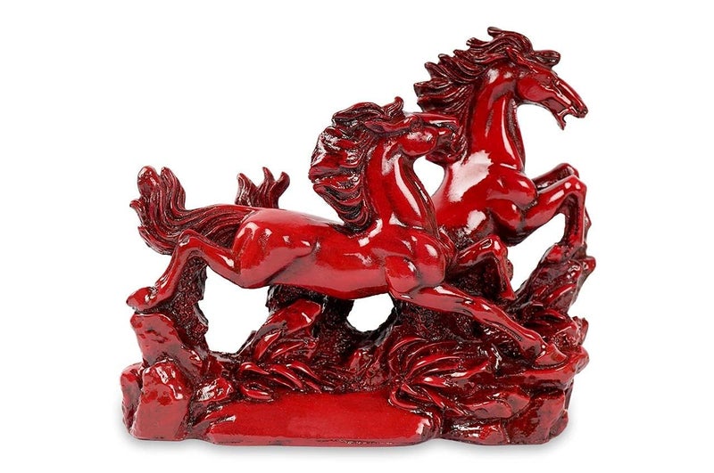 TREE MAISON CORONATING HOMES Red Horse | Size - 4 Inch |Weight- 200gm Approx | Vastu Two Running Horses | Decorative Showpiece for Home and Office |Pack of 1 - Image 1