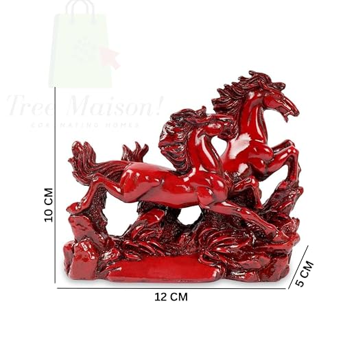 TREE MAISON CORONATING HOMES Red Horse | Size - 4 Inch |Weight- 200gm Approx | Vastu Two Running Horses | Decorative Showpiece for Home and Office |Pack of 1 - Image 2