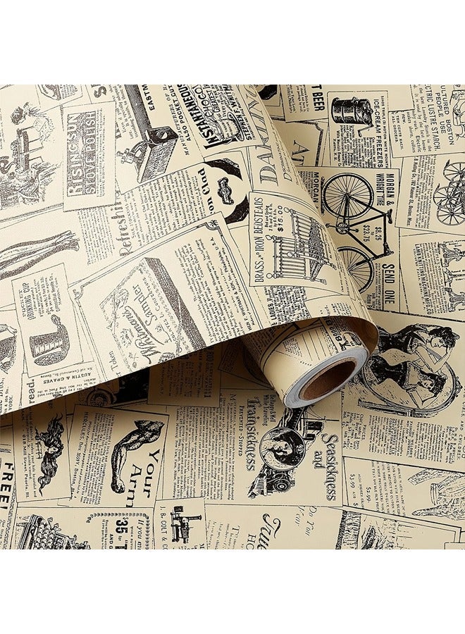 Zeemey Transform Your Home with 1pc Vintage Newspaper Distressed Wallpaper - Self Adhesive for Cabinets, Tables & Chairs!(45*1000CM) - Image 1