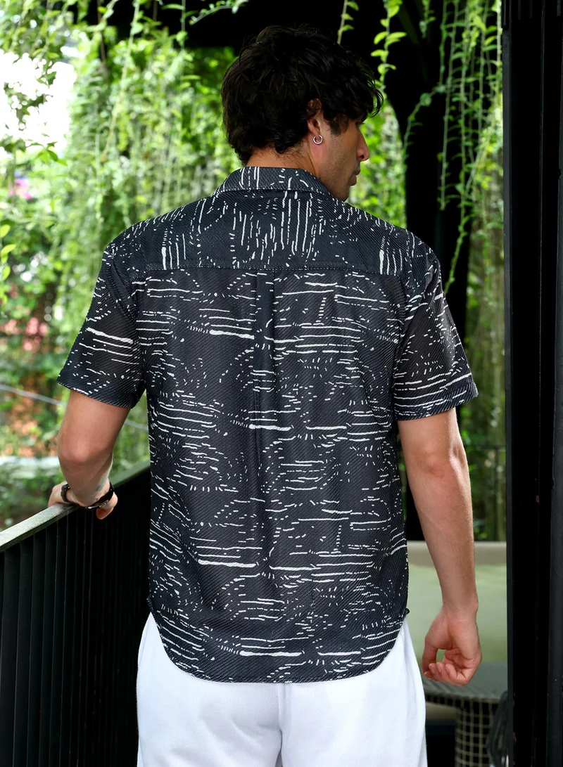 CAHOOT  Men's Onyx Black Block Abstract-Strokes Shirt for Men | Best Price UAE