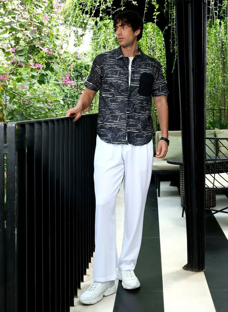 CAHOOT  Men's Onyx Black Block Abstract-Strokes Shirt for Men | Best Price UAE