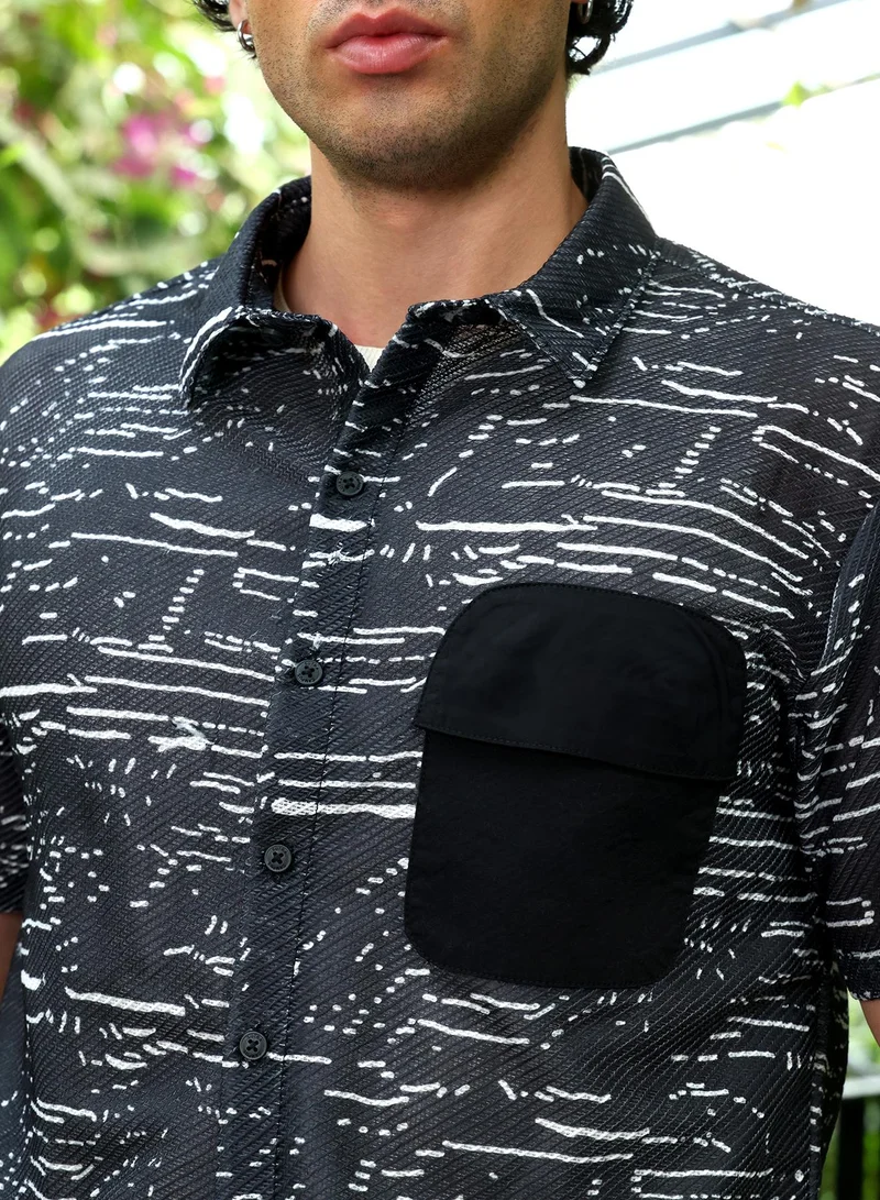 CAHOOT  Men's Onyx Black Block Abstract-Strokes Shirt for Men | Best Price UAE
