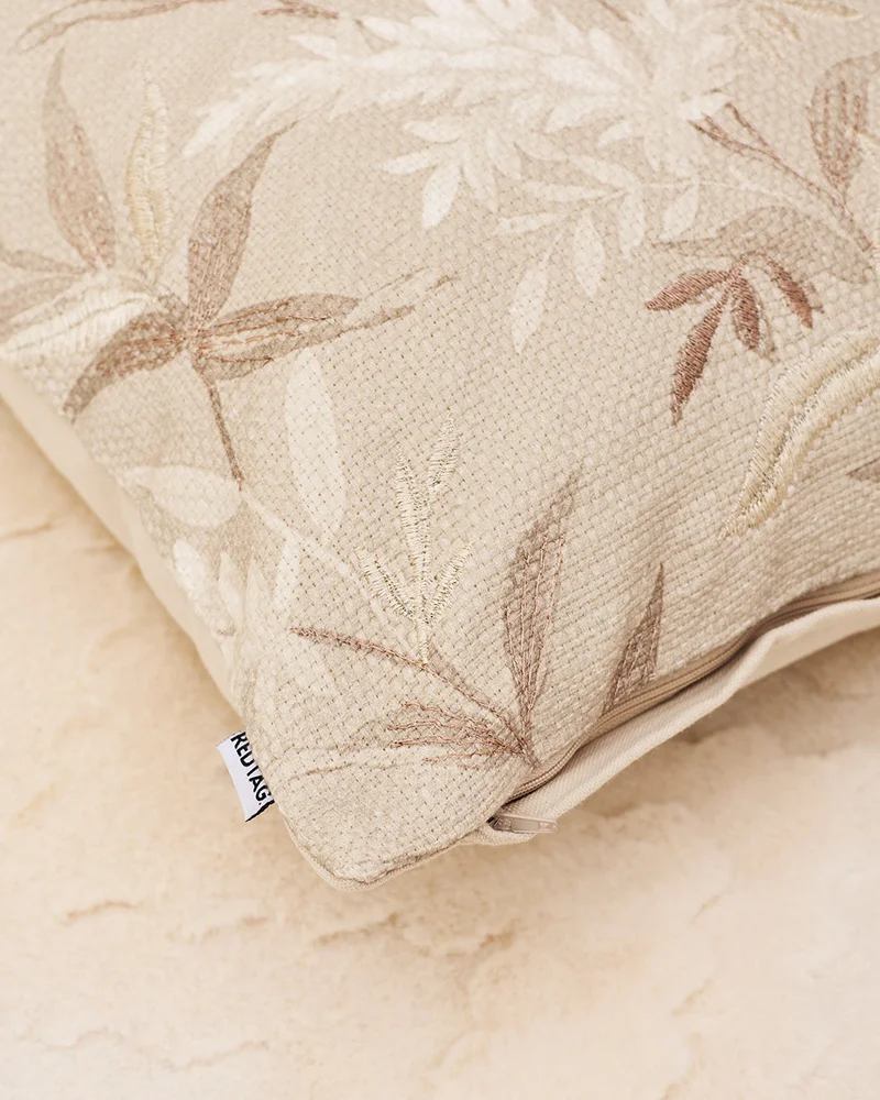 REDTAG Brown Leaves Embroidered Cushion