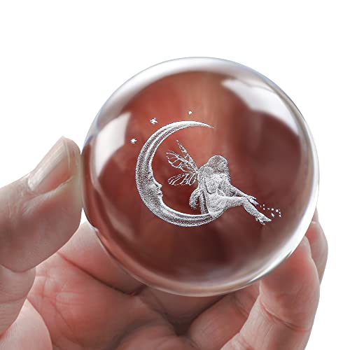 ZEERSHEE 60Mm 3D Laser Engraved Crystal Fairy & Moon Ball Figurine 3D Crystal Ball Sphere With Stand Glass Paperweights Table Decor For Girls Daughters - Image 2