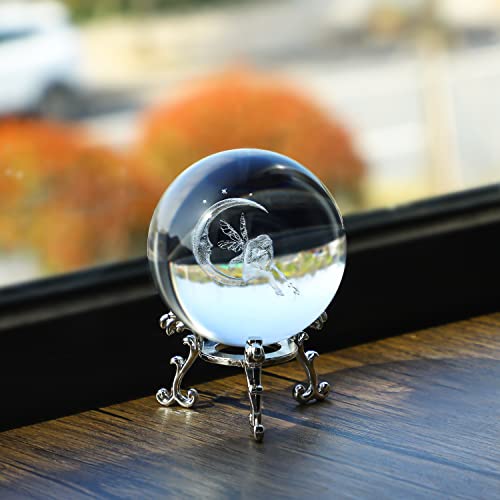 ZEERSHEE 60Mm 3D Laser Engraved Crystal Fairy & Moon Ball Figurine 3D Crystal Ball Sphere With Stand Glass Paperweights Table Decor For Girls Daughters - Image 4