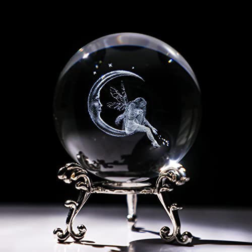 ZEERSHEE 60Mm 3D Laser Engraved Crystal Fairy & Moon Ball Figurine 3D Crystal Ball Sphere With Stand Glass Paperweights Table Decor For Girls Daughters - Image 5
