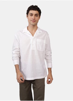 American Eagle Long-Sleeve Linen-Blend Popover Shirt  - Image 1