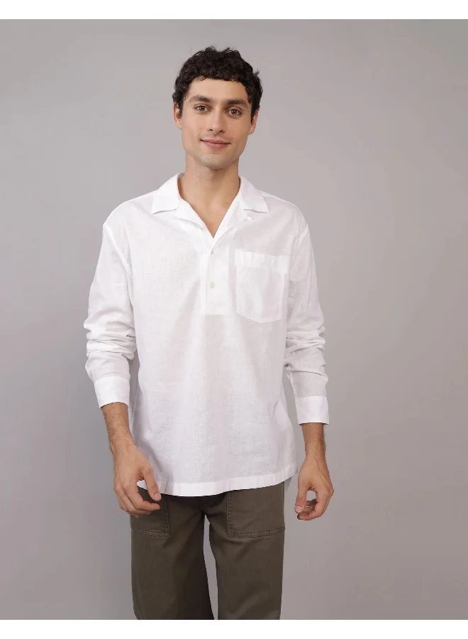 امريكان ايجل Long-Sleeve Linen-Blend Popover Shirt