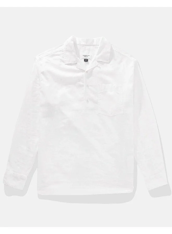 American Eagle Long-Sleeve Linen-Blend Popover Shirt