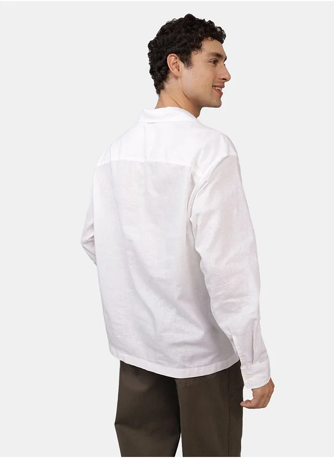 امريكان ايجل Long-Sleeve Linen-Blend Popover Shirt