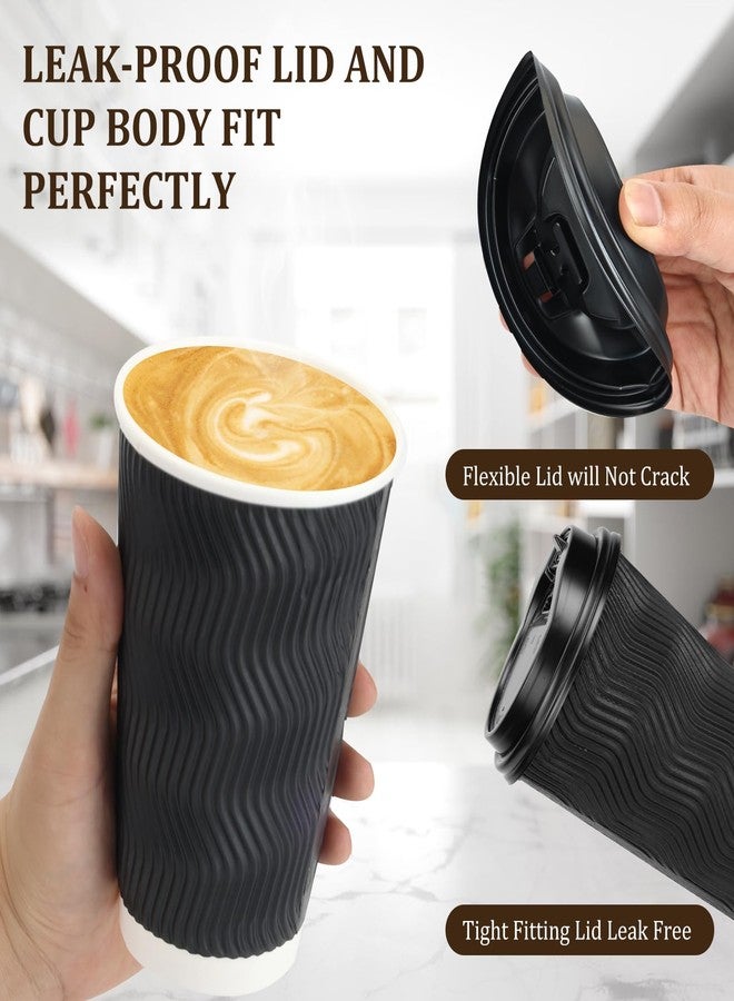 AIRE أكواب قهوة AIRE 80 مع أغطية سعة 16 أونصة أكواب قهوة قابلة للتصرف للمشروبات الساخنة والباردة، أكواب قهوة للسفر مع أغطية، مصاصات، مجموعة أكواب ورقية معزولة للاستخدام المنزلي، المكتب، السفر، المقهى، باللون الأسود - Image 5