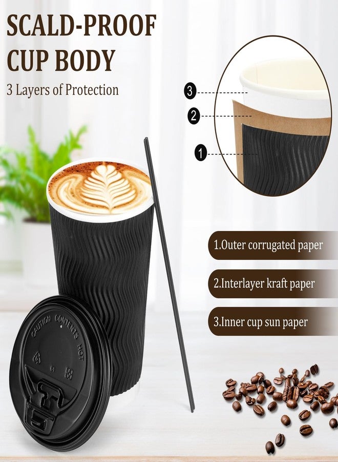 AIRE أكواب قهوة AIRE 80 مع أغطية سعة 16 أونصة أكواب قهوة قابلة للتصرف للمشروبات الساخنة والباردة، أكواب قهوة للسفر مع أغطية، مصاصات، مجموعة أكواب ورقية معزولة للاستخدام المنزلي، المكتب، السفر، المقهى، باللون الأسود - Image 3