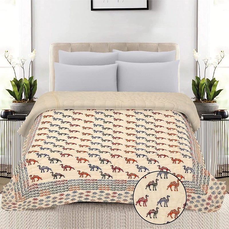 LOARSHY Pure Cotton Animal Printed Quilt | Lightweight and Warm Jaipuri Rajasthani Single Bed Razai | Soft Razai for Winters | Beautiful Gift Item - Image 4