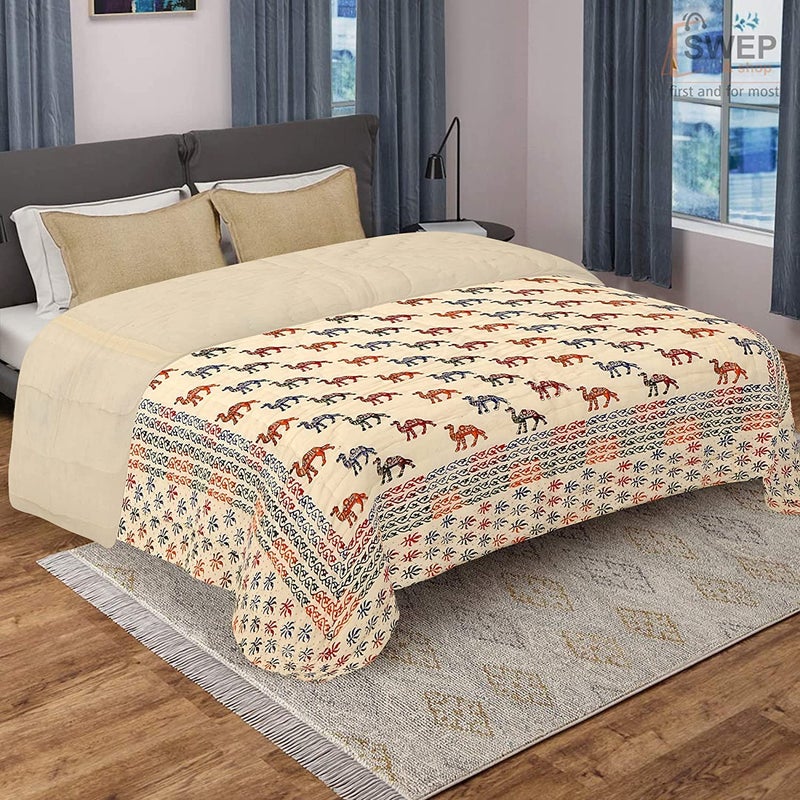 LOARSHY Pure Cotton Animal Printed Quilt | Lightweight and Warm Jaipuri Rajasthani Single Bed Razai | Soft Razai for Winters | Beautiful Gift Item - Image 1