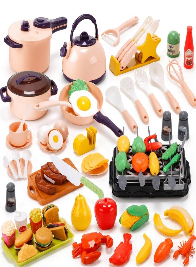 CUTE STONE 73PCS Kids Kitchen Playset with Play Kitchen Accessories, Toy Pots and Pans, Pretend Food & Play BBQ Grill, Kids Cooking Set for Toddlers, Educational Learning Gift for Girls Boys - Image 1